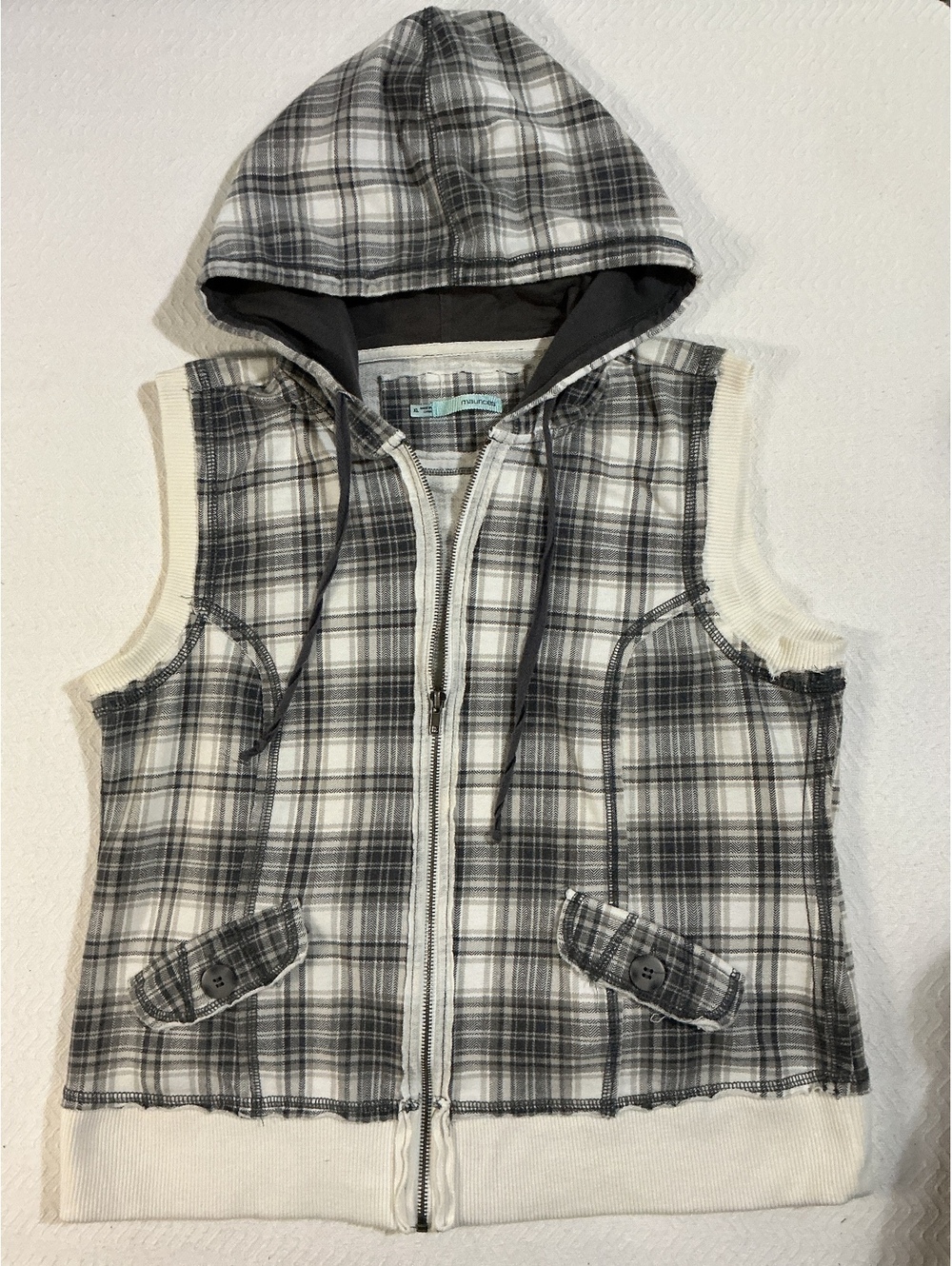 Maurices Women's Sleeveless Plaid Hoodie Vest XL